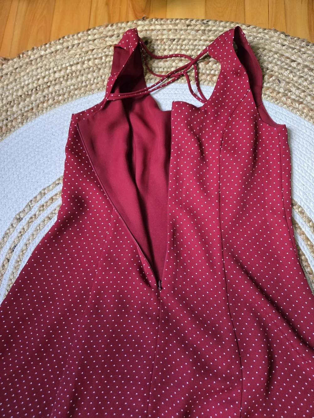 Vintage 90s Burgundy Polka Dot Midi Dress Retro Pin-Up Romantic Casual Chic - Picture 8 of 16